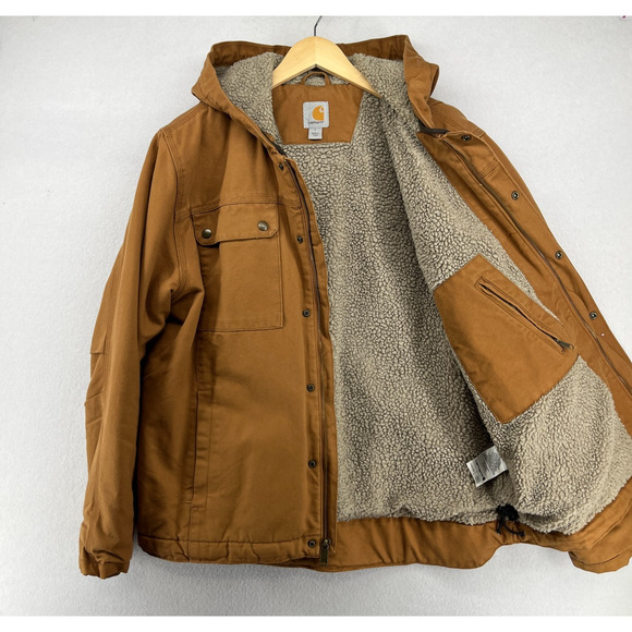 CARHARTT Jacket Mens L Washed Duck Bartlett Sherpa Lined Utility Cotton Brown - Picture 1 of 16